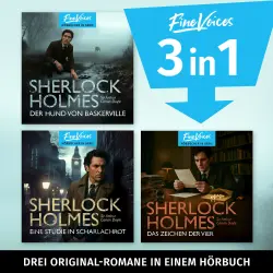 Cover - Sir Arthur Conan Doyle - Die große Sherlock Holmes Hörbuch-Box - Eine Studie in Scharlachrot + Das Zeichen der vier + Der Hund von Baskerville